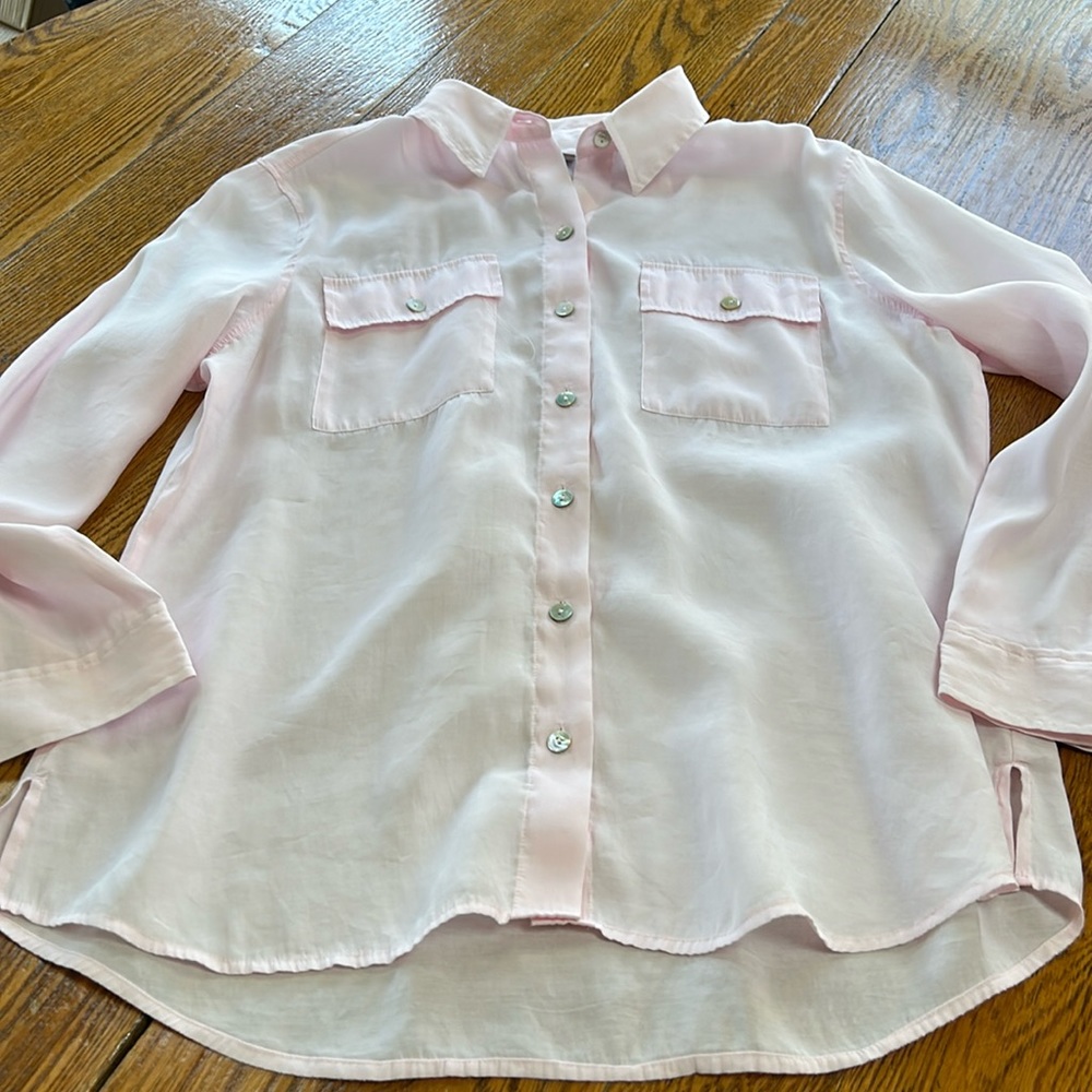 Chico’s pale pink button front blouse.  Size 2 (Medium).  Splits at hemline.
